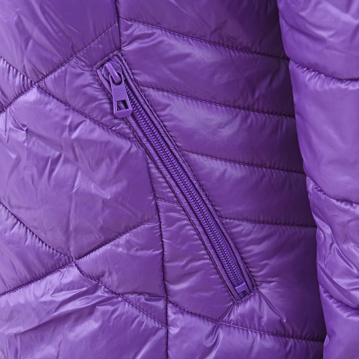 Solid Colour Women Long Puffer Jacket with Two Zipper Pockets (Size XL 16 - 18) - Purple