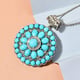 Arizona Sleeping Beauty Turquoise and Natural Cambodian Zircon Floral Pendant with Chain (Size 20) in Sterling Silver 14.25 Ct, Silver Wt. 13.31 Gms