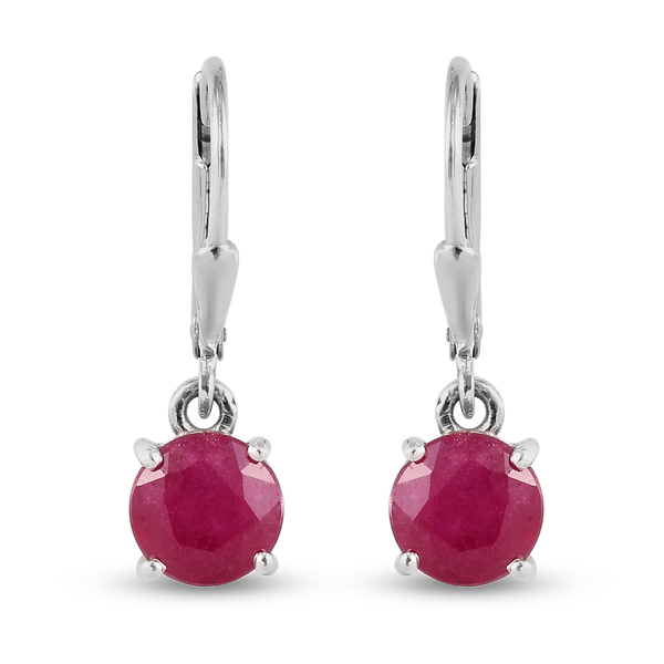 AA African Ruby (FF) Lever Back Earrings in Platinum Overlay Sterling Silver 4.13 Ct.