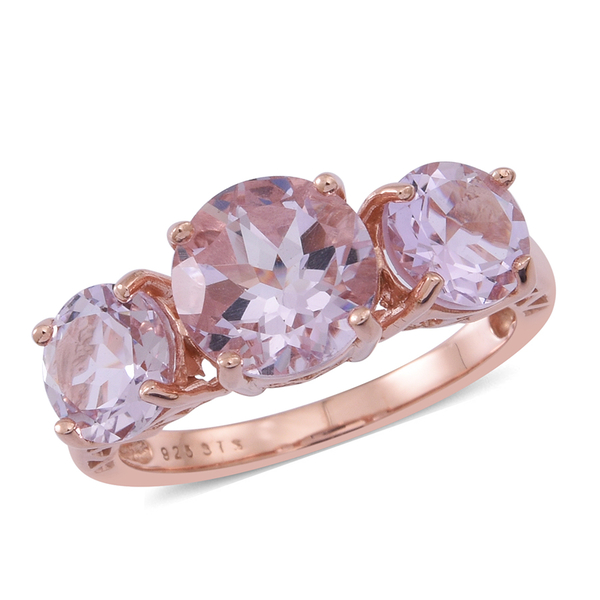 Rose De France Amethyst (Rnd 2.50 Ct) 3 Stone Ring in 14K Rose Gold Overlay Sterling Silver 5.000 Ct