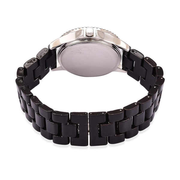 GENOA Black Ceramic Silver Tone Japanese Movement, Water Resistant Watch Studded with Austrian Crystals
