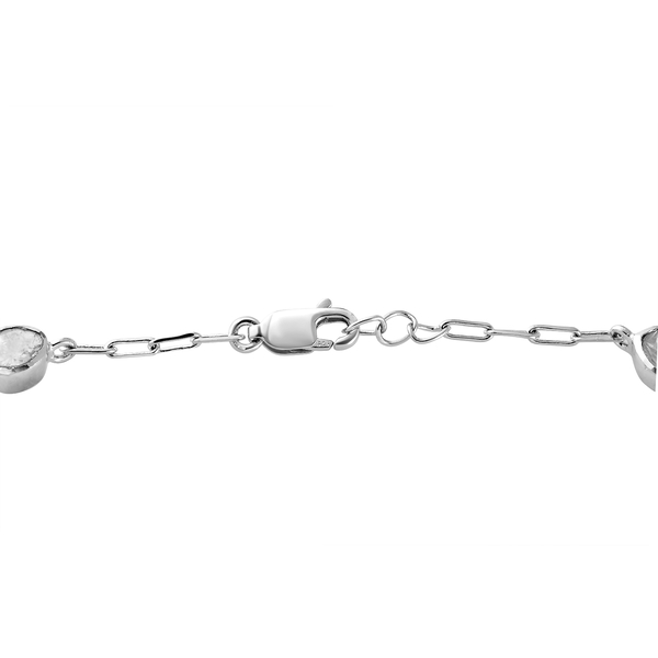 Artisan Crafted - Polki Diamond Paperclip Bracelet (Size - 8 with Extender) With Lobster Clasp in Platinum Overlay Sterling Silver 1.00 Ct.
