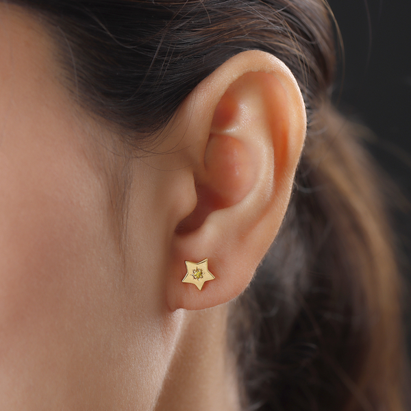Yellow Diamond Star Stud Earrings (With Push Back) in 14K Gold Overlay Sterling Silver