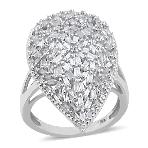 0.75 Ct Diamond Cluster Ring in Platinum Plated Sterling Silver 6.15 Grams