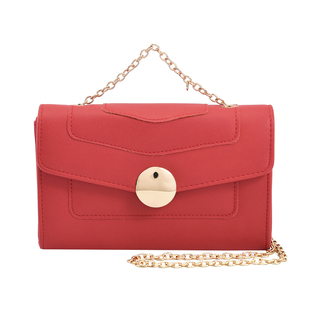 PU Litchi Grain Pattern Clutch Bag with Metal Chain and Shoulder Strap - Red