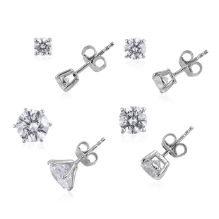 Lustro Stella - Set of 4 - Platinum Overlay Sterling Silver Stud Earrings (with Push Back) Made with