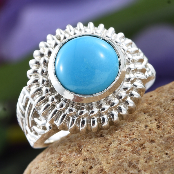 Arizona Sleeping Beauty Turquoise (Rnd) Ring in Sterling Silver 3.430  Ct, Silver wt 7.10 Gms.