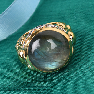 GP Italian Garden Collection - Labradorite and Blue Sapphire Enamelled Ring in 14K Gold Overlay Ster