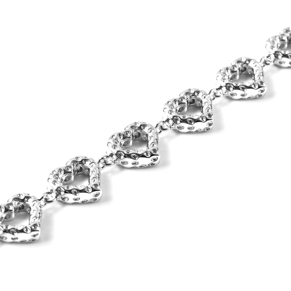 RACHEL GALLEY Rhodium Overlay Sterling Silver Heart Bracelet (Size 8), Silver Wt 15.33 Gms