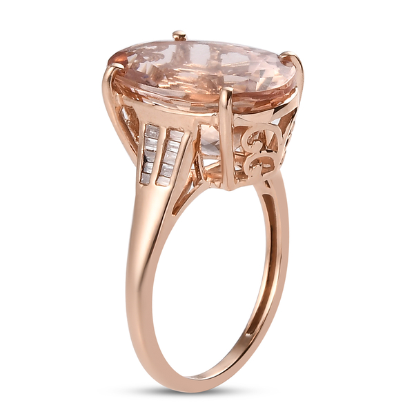Close Out Deal - 14K Rose Gold AAA Morganite and Diamond Ring 7.88 Ct