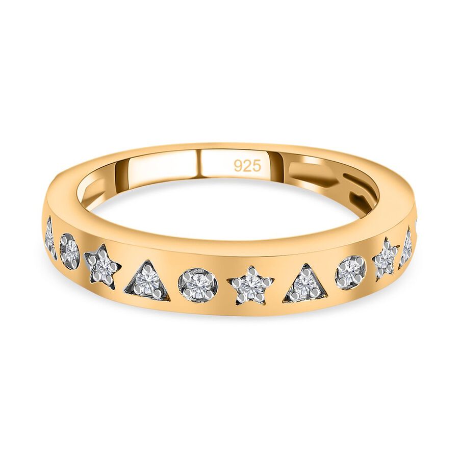 Diamond Half-Eternity Star & Triangle Band Ring in 18K Vermeil Yellow Gold Plated Sterling Silver 0.10 Ct