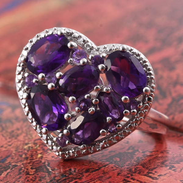 Amethyst (Ovl) Heart Ring in Platinum Overlay Sterling Silver 3.250 Ct.