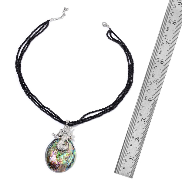 Abalone Shell and Simulated Black Spinel Pendant With Chain in Silver Tone with Stainless Steel 114.300 Ct.