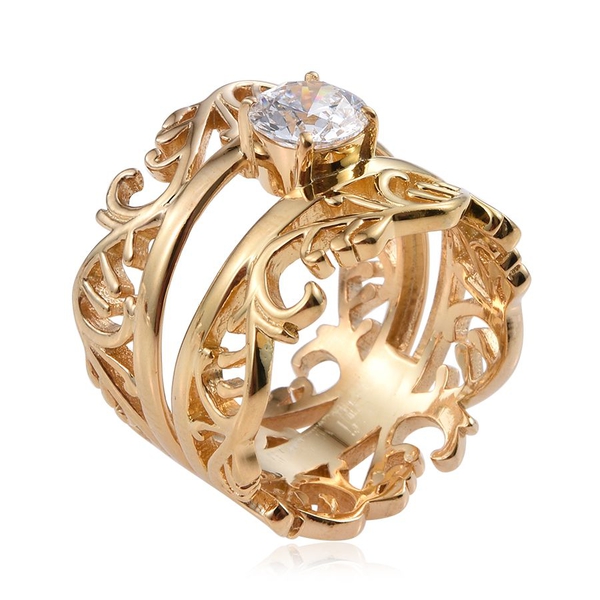 Lustro Stella - 14K Gold Overlay Sterling Silver (Rnd) Ring Made with Finest CZ