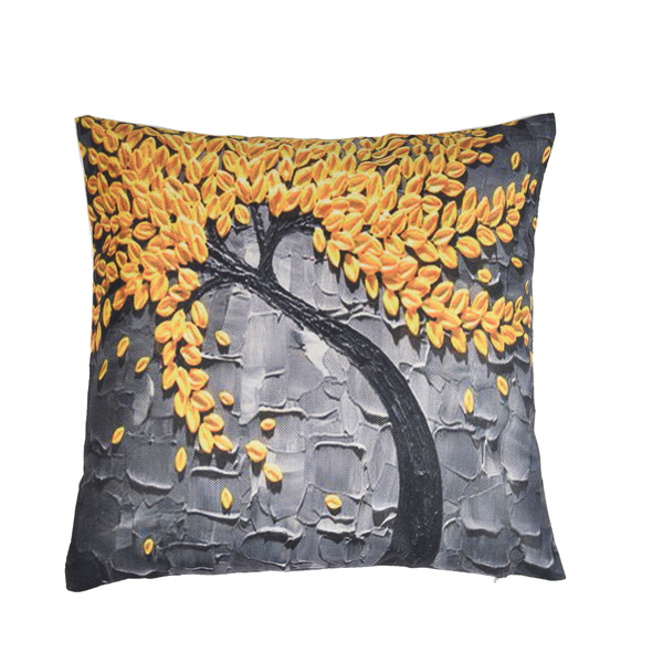 Set of 2 - Floral Tree Pattern Cushion Covers (Size 45 Cm) - Yellow & Grey