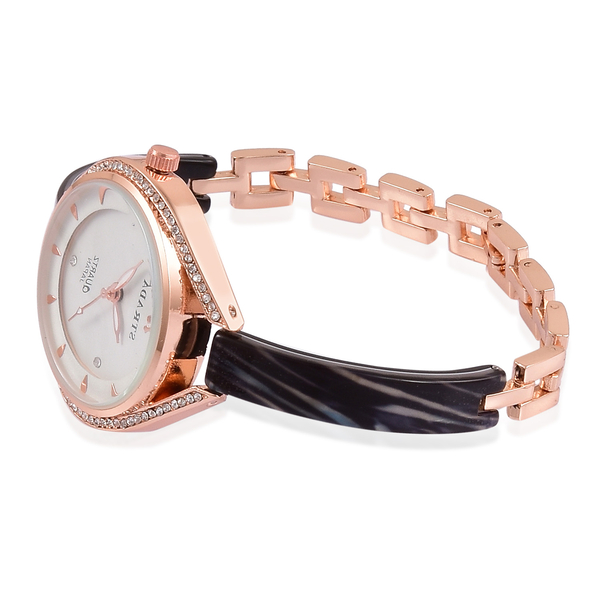 STRADA - Black and Grey MOSAIC Japanese Movement Rose Gold Tone Time Piece.