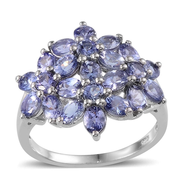 Tanzanite (Ovl) Cluster Ring in Platinum Overlay Sterling Silver 3.500 Ct.