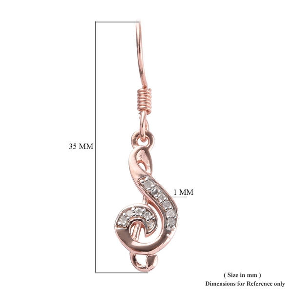 Diamond Musical Note Hook Earrings in Rose Gold Overlay Sterling Silver