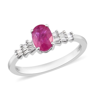 RHAPSODY 950 Platinum AAAA Natural Mozambique Ruby (Ovl 7x5mm) and Diamond (VS /E-F) Ring 1.10 Ct.