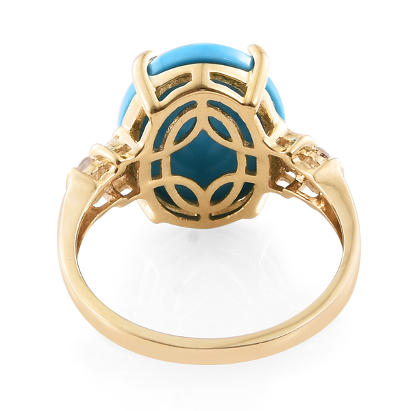 9K Y Gold AAA Arizona Sleeping Beauty Turquoise (Ovl 6.55 Ct), Diamond Ring 6.750 Ct.