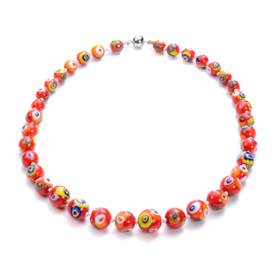 Murano Style Handblown Glass Beaded Necklace (Size 21) with Magnetic Lock in Stainless Steel