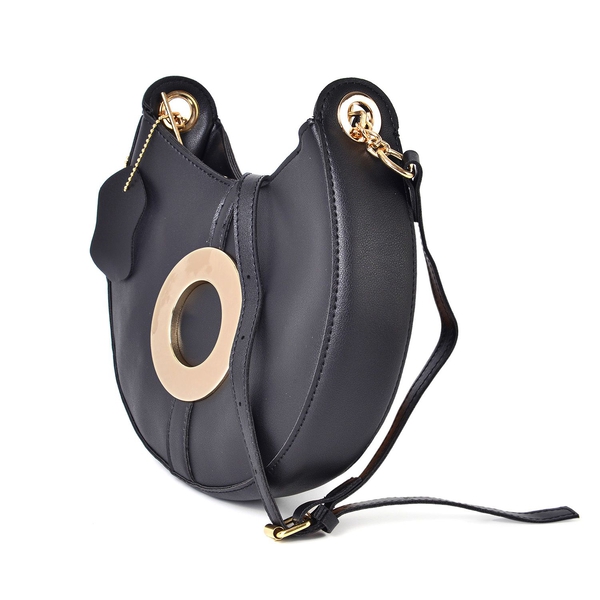 Black Colour Crescent Moon Shaped Crossbody Bag with Adjustable and Removable Shoulder Strap (Size 24X18X5 Cm)