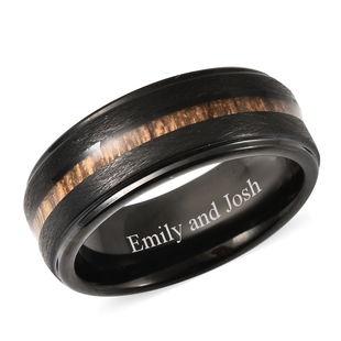 Personalised Engravable Acacia Wood Tungsten Secret Message Band Ring, Size 8 MM