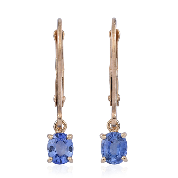 9K Y Gold Rare Ceylon Blue Sapphire (Ovl) Lever Back Earrings 1.000 Ct.