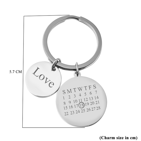 Personalised Engravable Disc Charm 28 Days Calendar Key Chain in Silver Tone