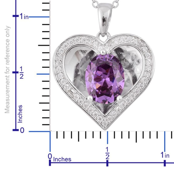 AAA Simulated Amethyst and Simulated White Diamond Pendant With Chain in Rhodium Plated Sterling Silver