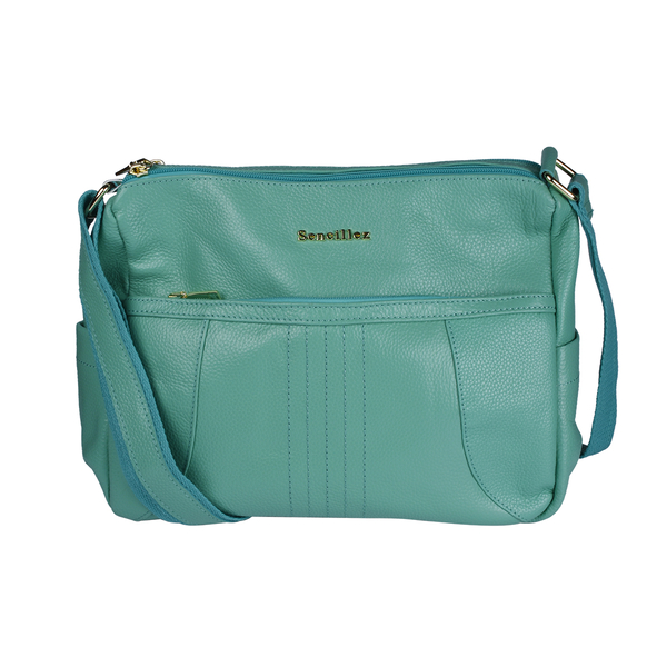 SENCILLEZ 100% Genuine Leather Crossbody Bag (Size 31x13x21cm) - Mint Green