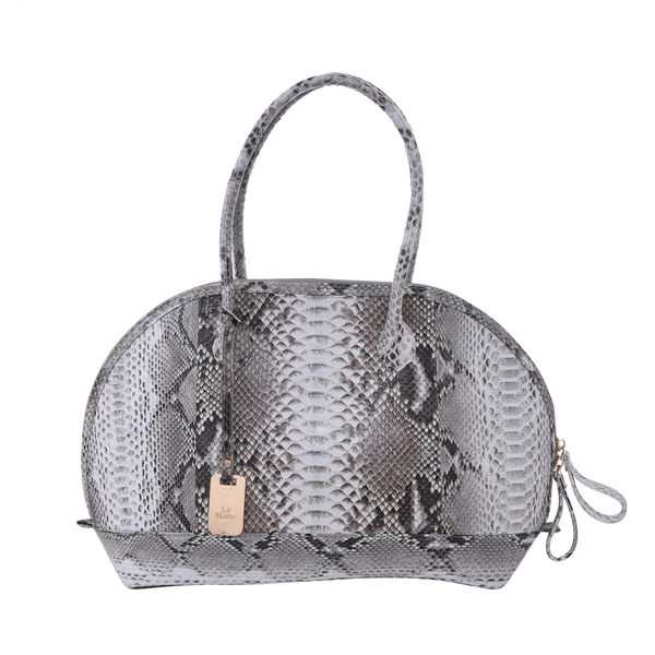 LA MAREY 100% Genuine Python Leather Snake Print Tote Bag with Zipper Closure (Size 31.5x25.5x14cm) - Beige & Multi