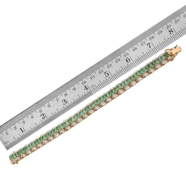 Kagem Zambian Emerald (Ovl), Diamond Bracelet (Size 7) in 14K Gold Overlay Sterling Silver 12.010 Ct.