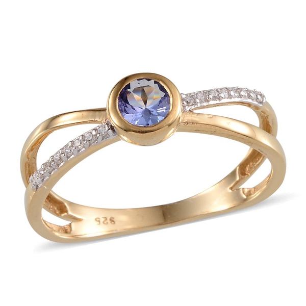 Tanzanite (Rnd 0.50 Ct), Simulated Diamond Ring in 14K Gold Overlay Sterling Silver 0.600 Ct.