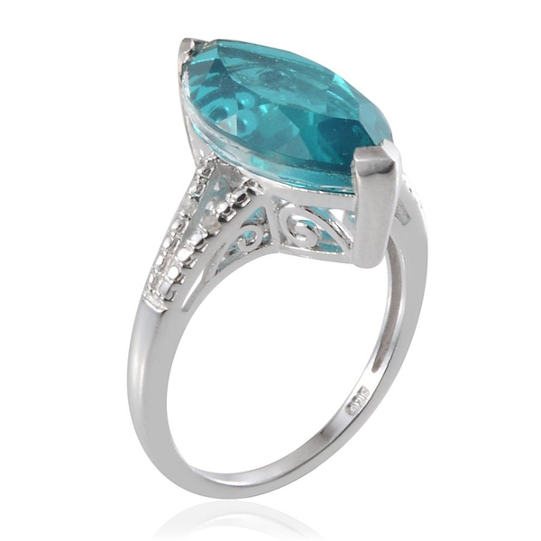 Capri Blue Quartz (Mrq 7.50 Ct), Diamond Ring in Platinum Overlay Sterling Silver 7.530 Ct.