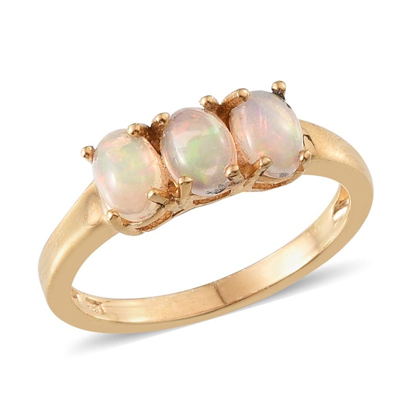 Ethiopian Welo Opal (Ovl) Trilogy Ring in 14K Gold Overlay Sterling Silver 0.750 Ct.