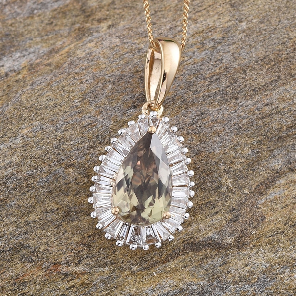 ILIANA 18K Y Gold Turkizite (Pear 2.75 Ct), Diamond Pendant With Chain 3.500 Ct.