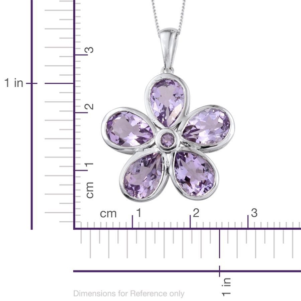Rose De France Amethyst (Pear) 5 Stone Floral Pendant With Chain in Platinum Overlay Sterling Silver 7.750 Ct.