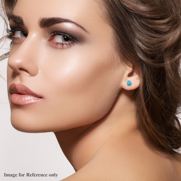Arizona Sleeping Beauty Turquoise Stud Earrings (With Push Back) in Rhodium Overlay Sterling Silver 1.00 Ct.