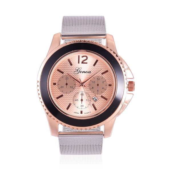 GENOA Japanese Movement Rose Gold Colour Dial Water Resistant Watch in Rose Gold Tone with Stainless
