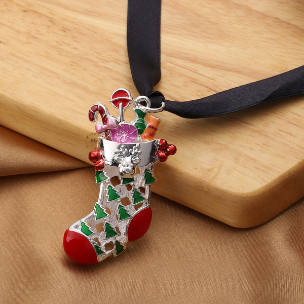 RACHEL GALLEY - Christmas Stocking Enamelled Charm in Silver Tone