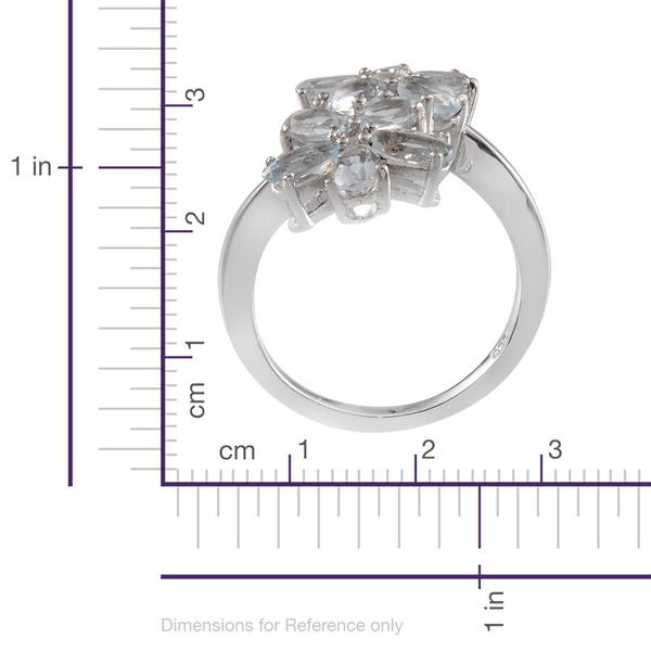 Espirito Santo Aquamarine (Ovl), White Topaz Twin Floral Ring in Platinum Overlay Sterling Silver 2.250 Ct.