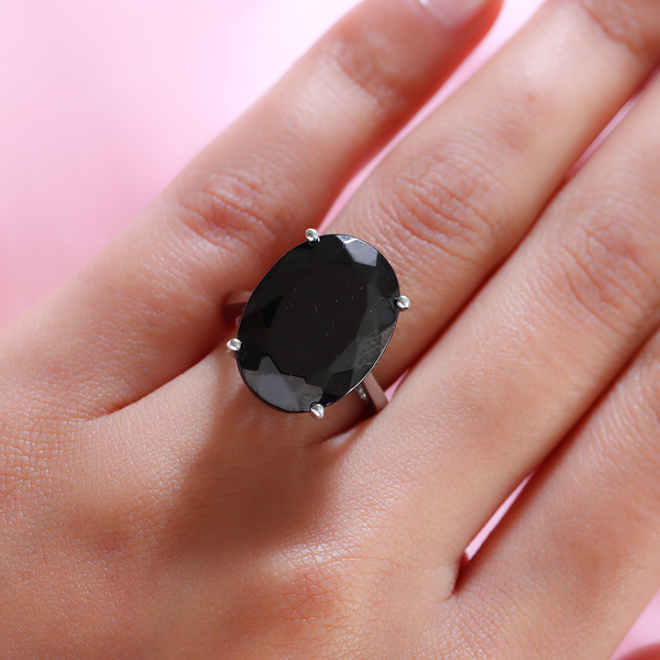 Elite Shungite and Diamond Ring in Platinum Overlay Sterling Silver 11.08 Ct.