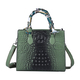 SENCILLEZ Genuine Leather Croc Embossed Pattern Convertible Bag with Handle Scarf and Shoulder Strap - Green