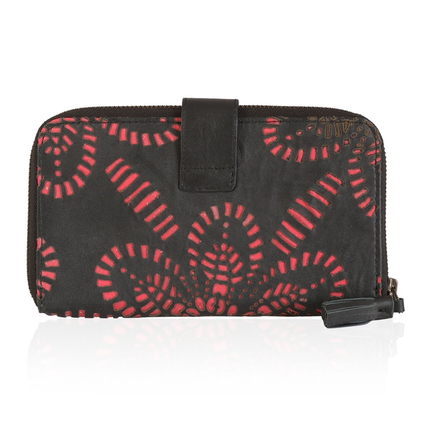 Genuine Leather Black and Pink Colour Laser Cut Pattern Wallet (Size 20x12 Cm)