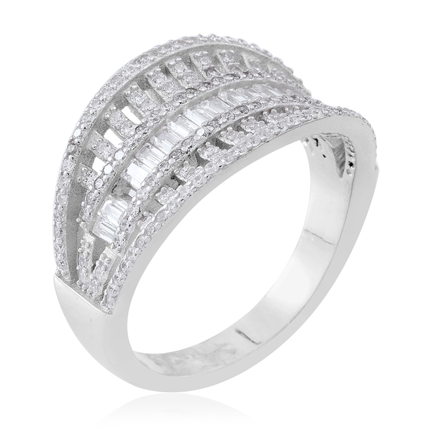 ELANZA Simulated White Diamond (Rnd) Ring in Rhodium Plated Sterling Silver, Silver wt 5.52 Gms.
