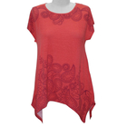 SUGARCRISP Supersoft Longline Printed Short Sleeve Top in Coral (Size S 10-12)