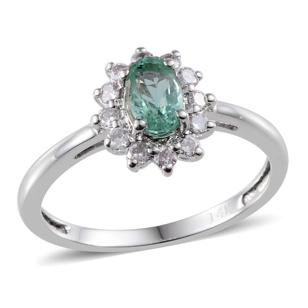 14K White Gold Boyaca Colombian Emerald (Ovl), White Diamond Ring 0.750 Ct.
