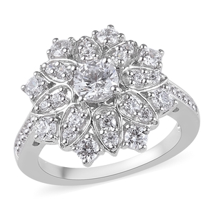 J Francis Made with SWAROVSKI ZIRCONIA Floral Ring in Platinum Plated Sterling Silver