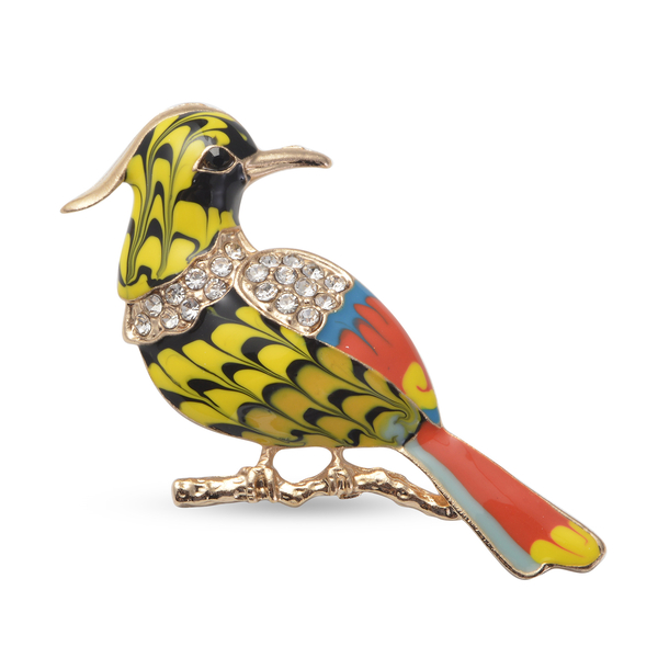 Black and White Austrian Crystal Enamelled Bird Brooch in Gold Tone